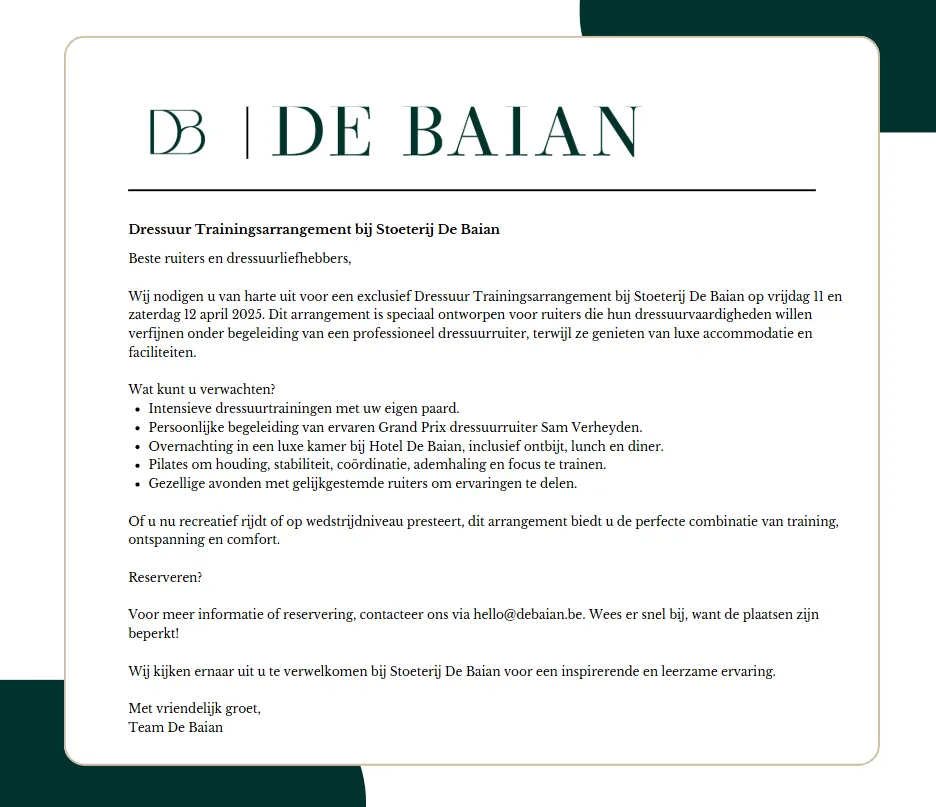 Trainingsarrangement De Baian april 2025